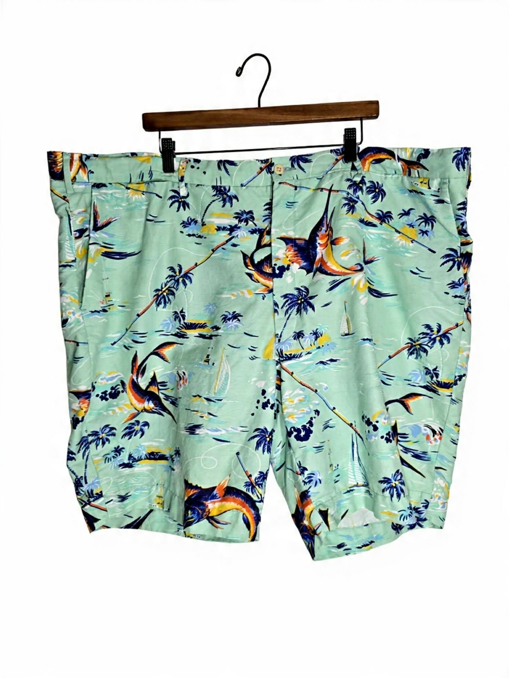 Ralph Lauren Light Mint Tropical Marlin Print Flat-Front Shorts Vacation Boating